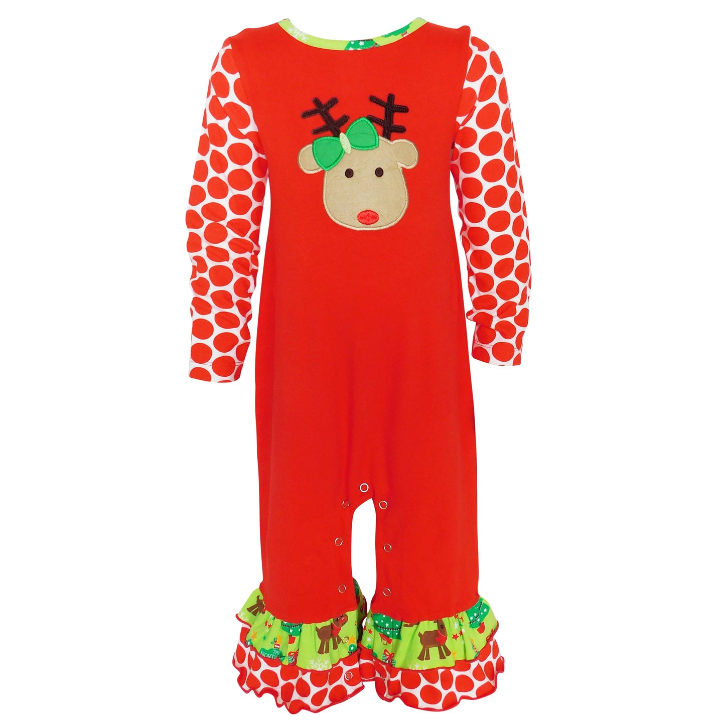 AnnLoren Baby Girls Boutique Red Green Christmas Tree Rudolph Reindeer