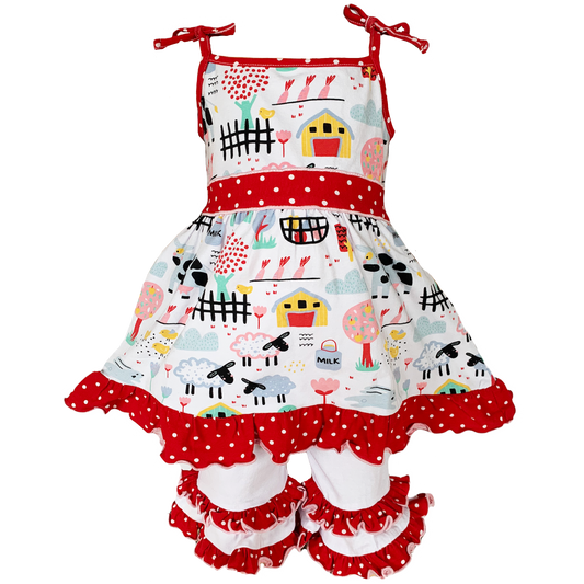 AnnLoren Little & Big Girls Farm Animals Dress and Capri Ruffle