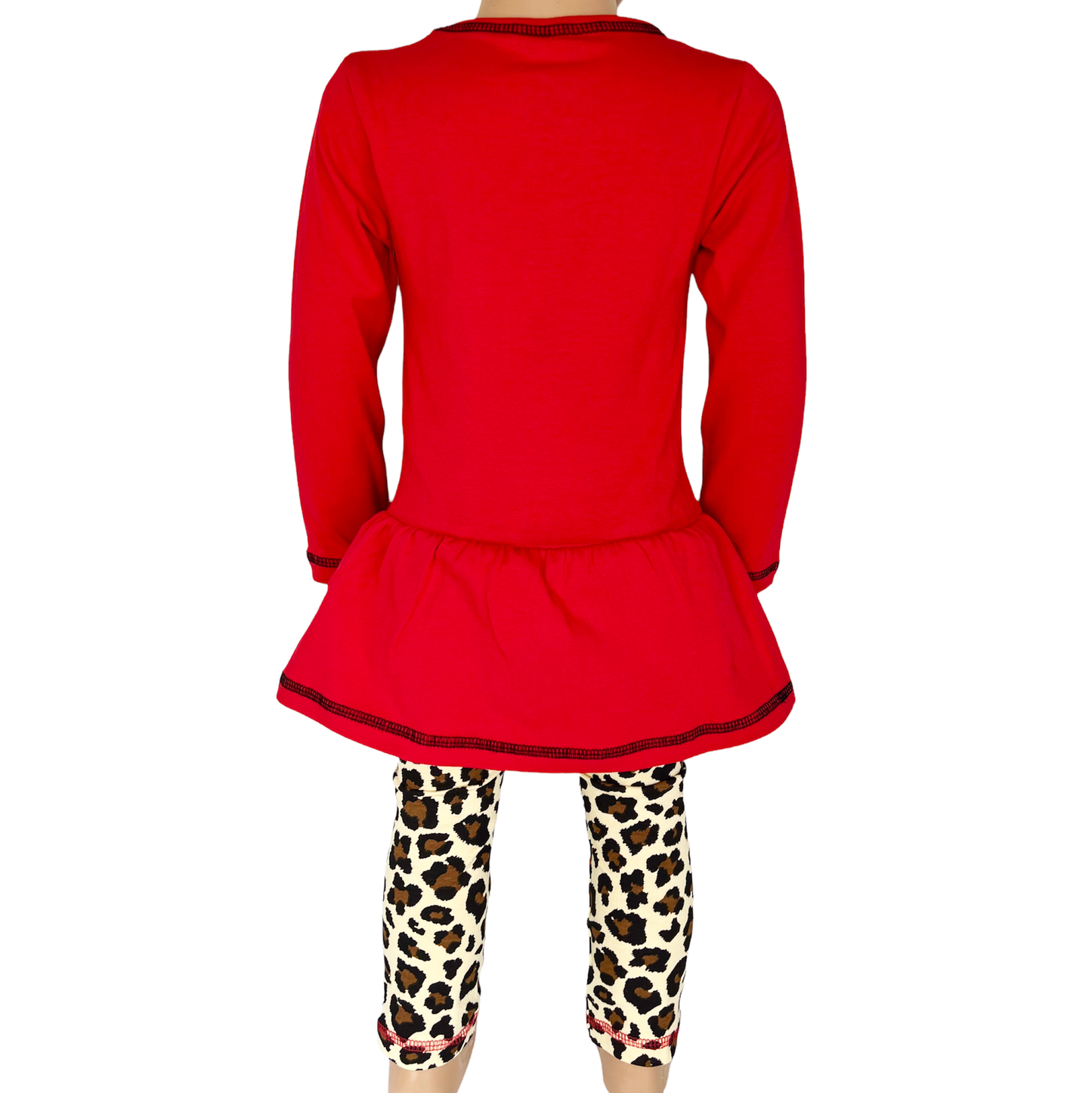 AnnLoren Girls Winter Leopard Heart Holiday Dress Tunic & Leggings Set