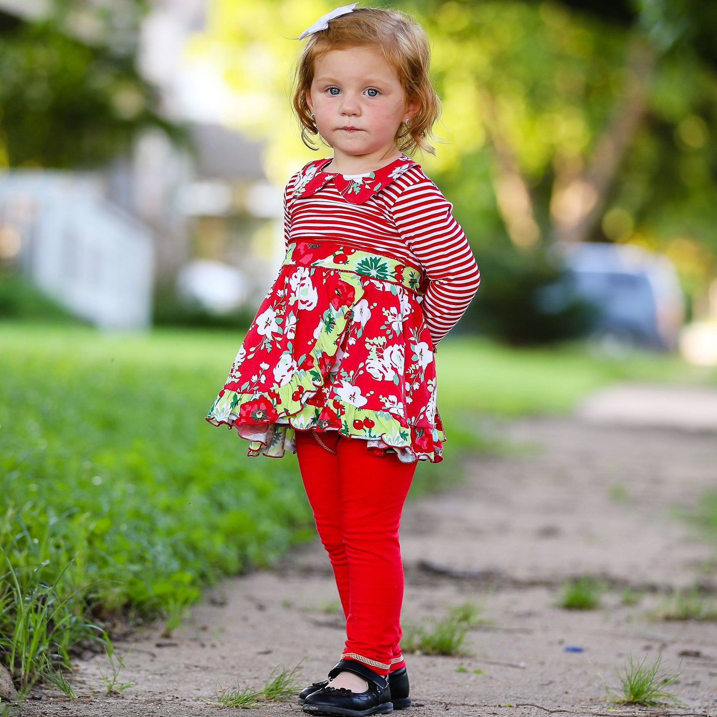 AnnLoren Little & Big Girls Boutique Red Christmas Floral Holiday